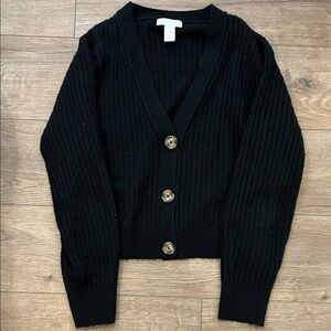 H&M Black Ribbed V-Neck Button-Front Cardigan